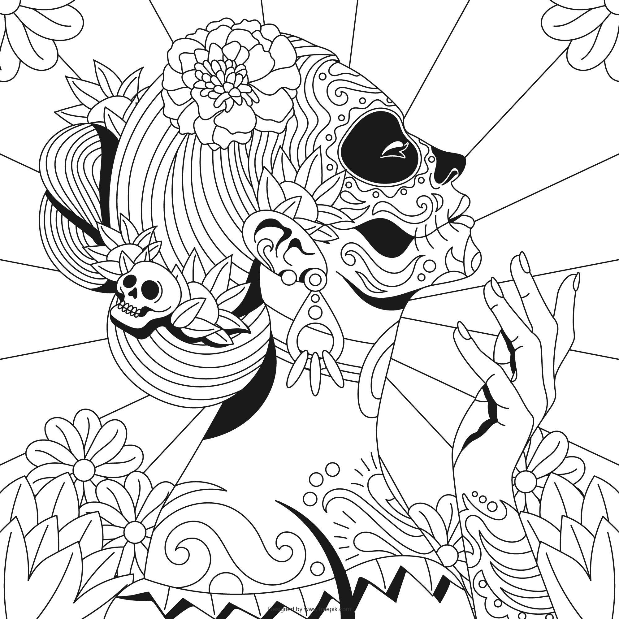 Dibujado Mano Ilustracion Pagina Colorear Dia Muertos Catrina 52683 146456