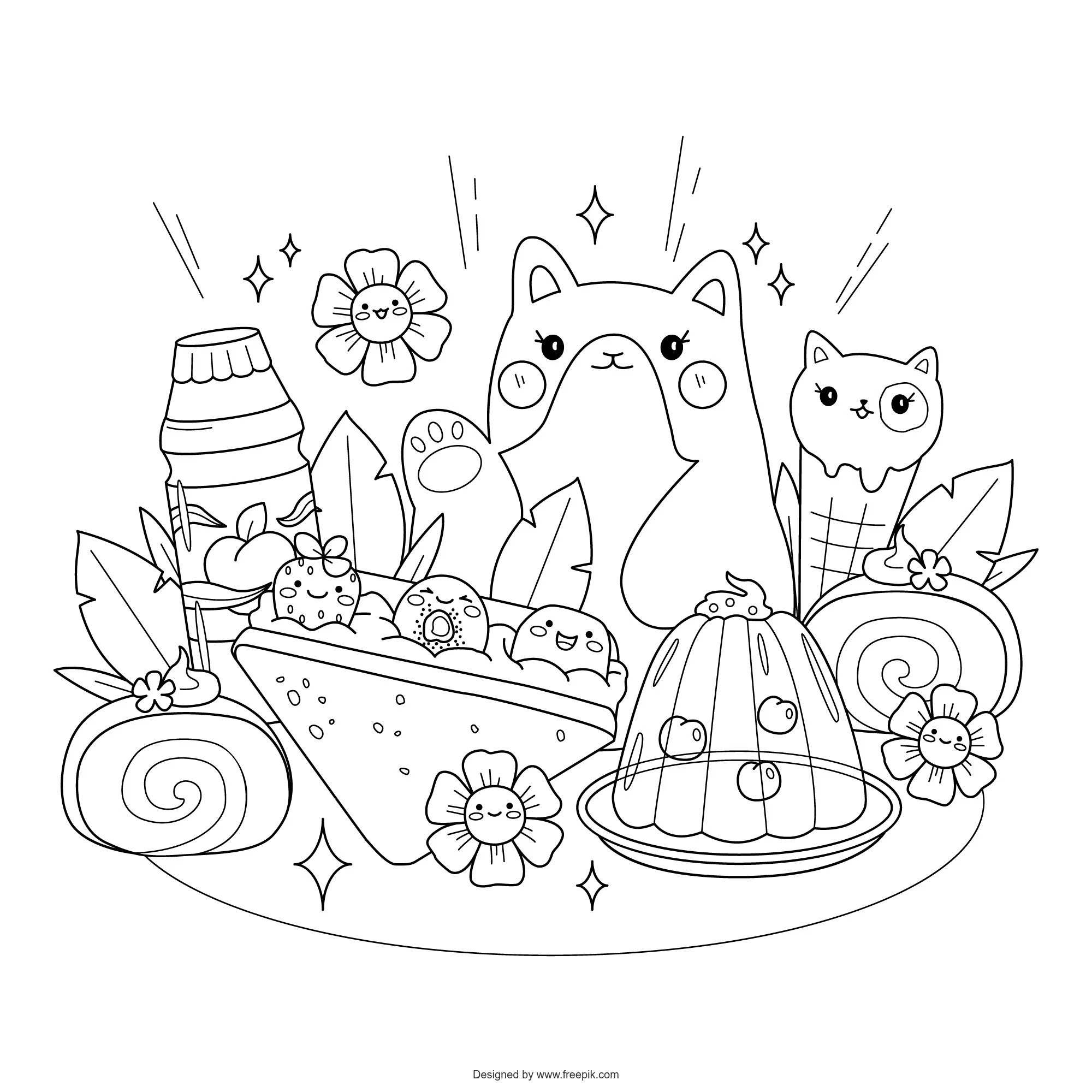 Ilustracion Libro Colorear Kawaii Dibujado Mano 23 2149750294