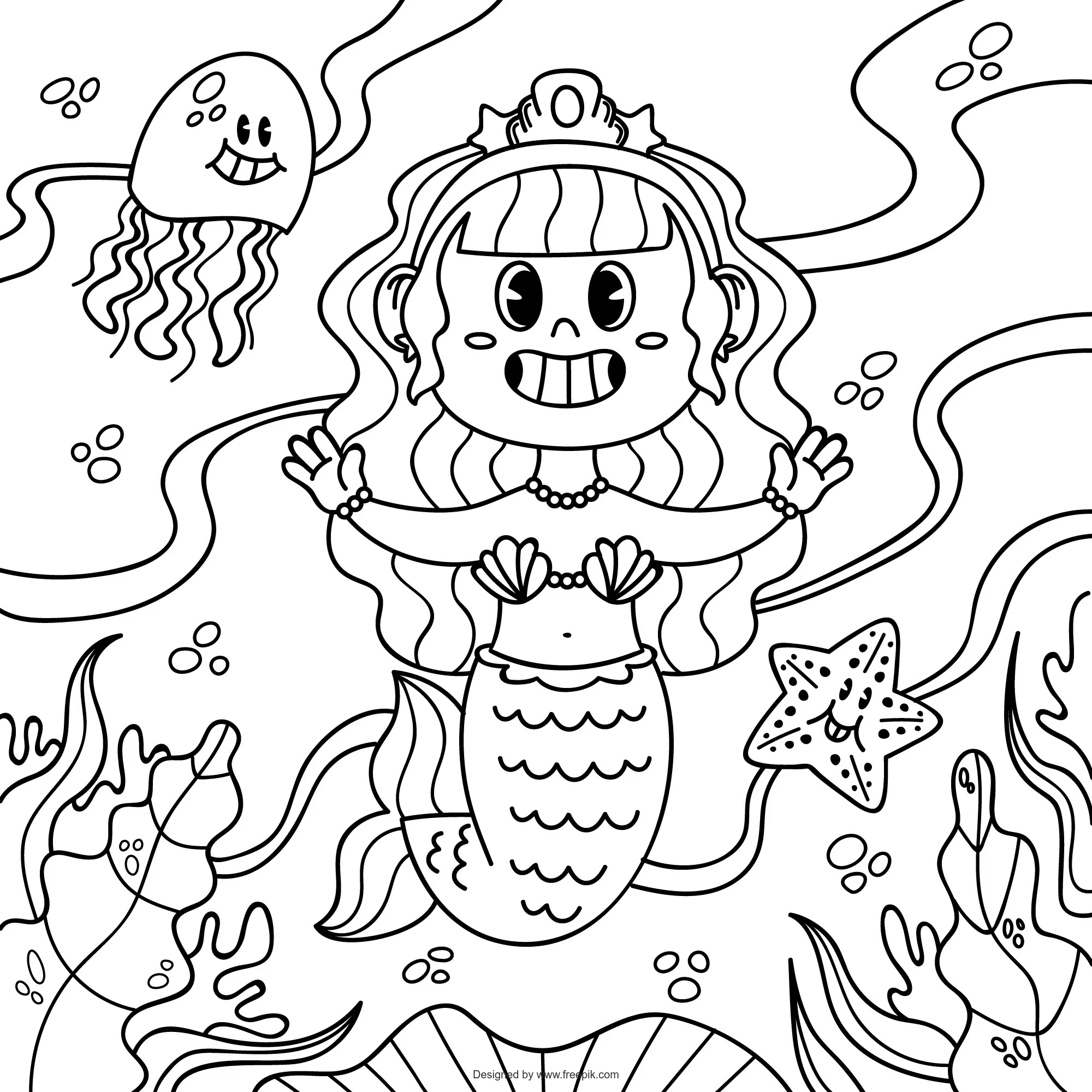 Ilustracion Libro Colorear Sirena Dibujada Mano 23 2150130839