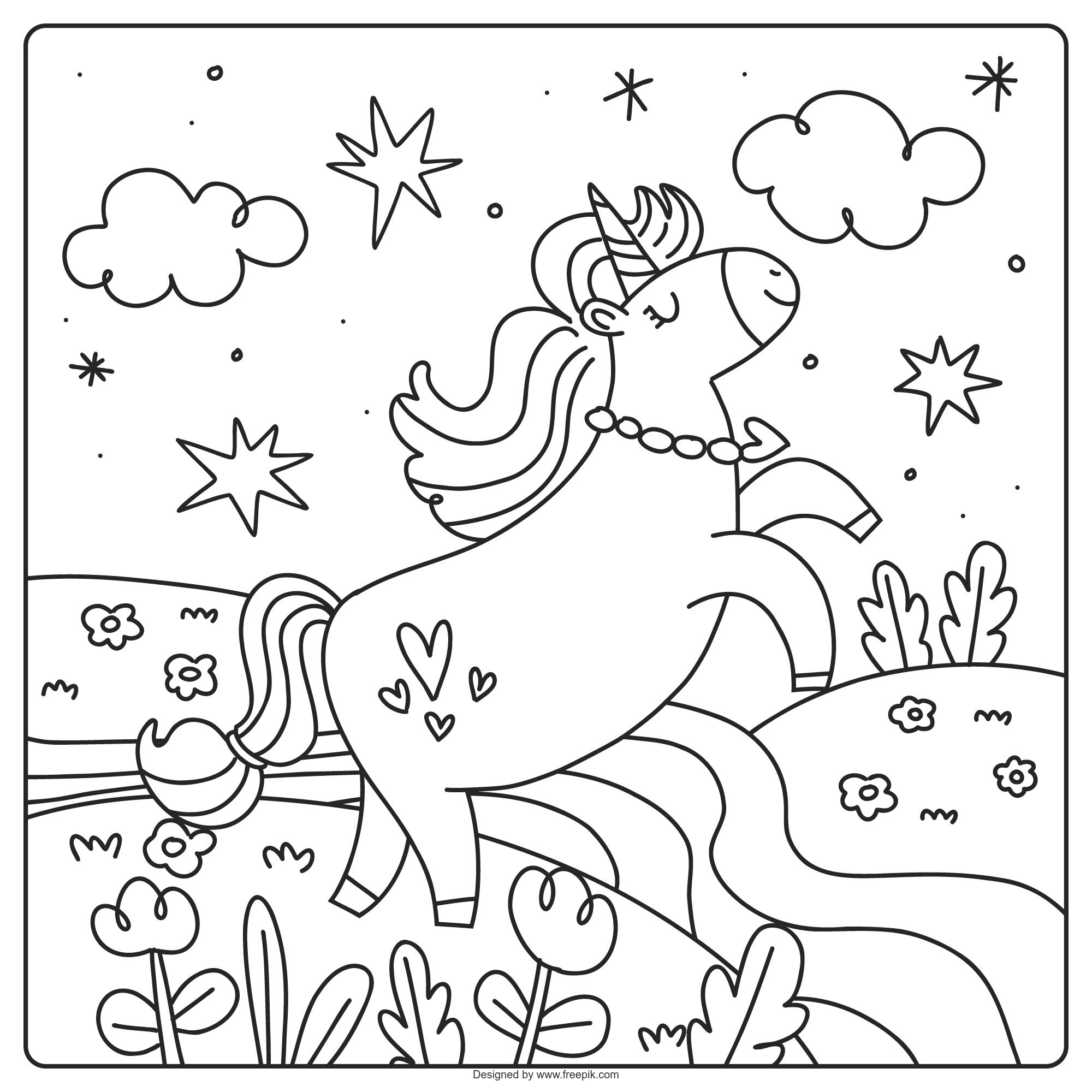 Ilustracion Libro Colorear Unicornio Dibujado Mano 23 2150099363