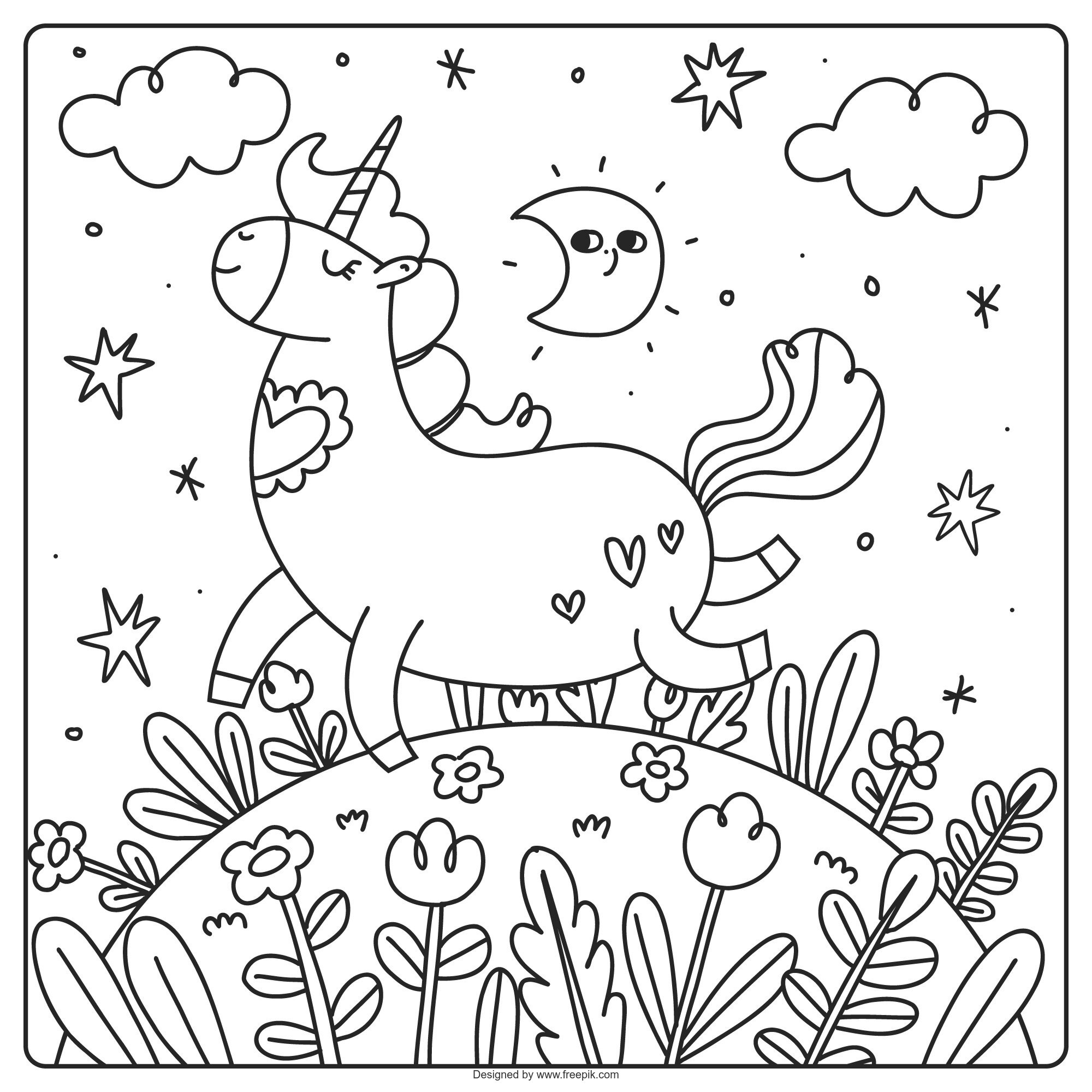 Ilustracion Libro Colorear Unicornio Dibujado Mano 23 2150099366