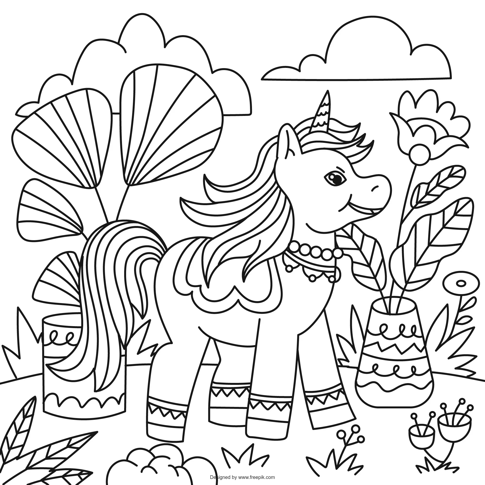 Ilustracion Libro Colorear Unicornio Dibujado Mano 23 2150101494