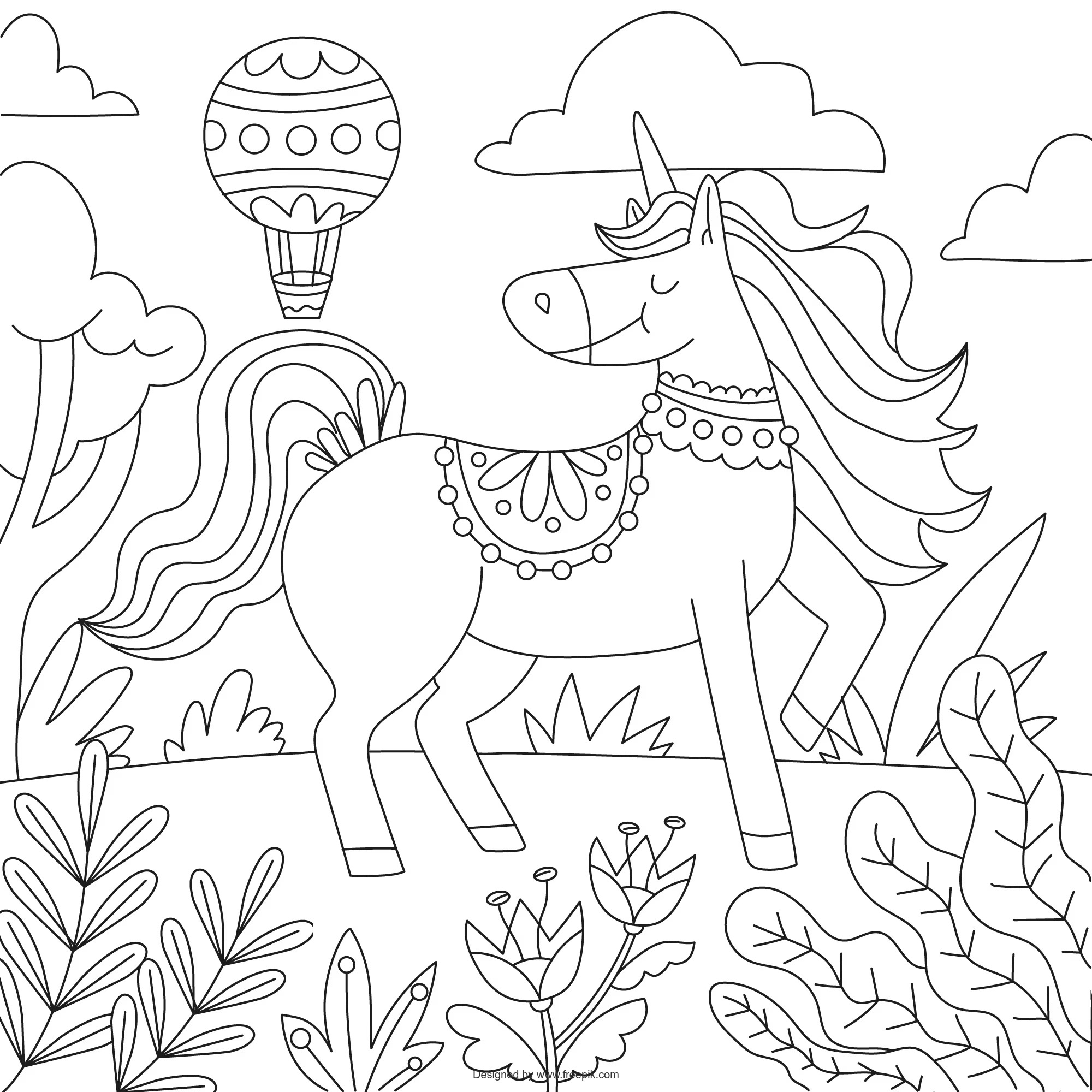 Ilustracion Libro Colorear Unicornio Dibujado Mano 23 2150153594